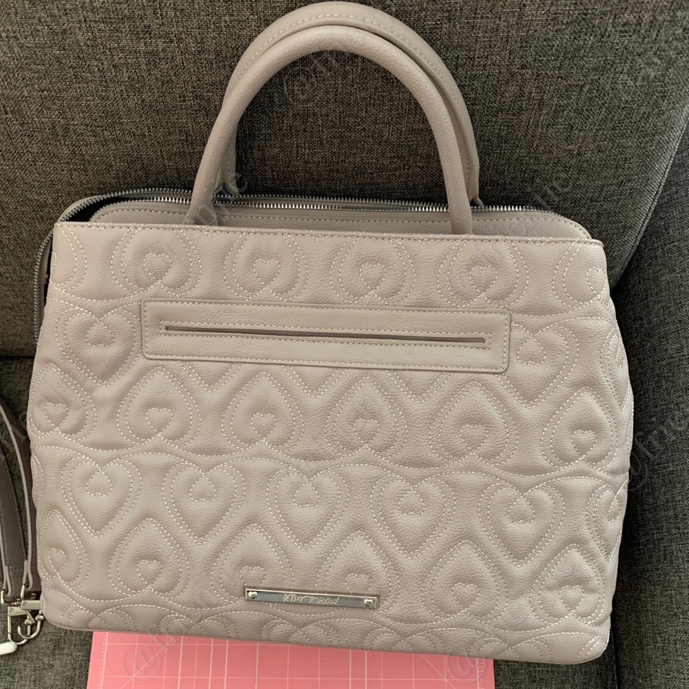 NWOT large gray betsey johnson quilted hearts tote